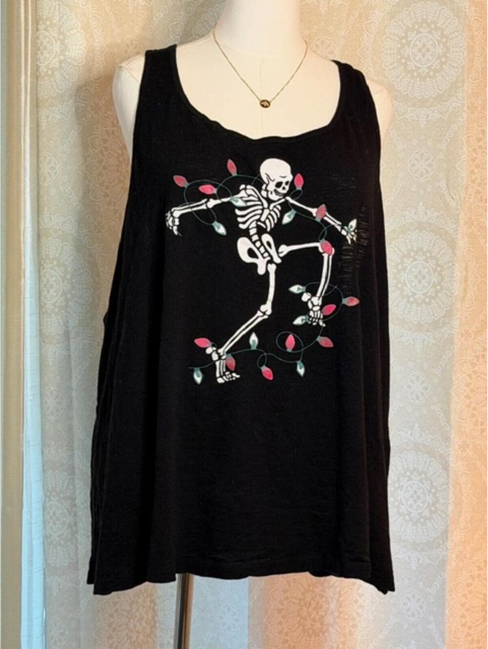 Black Skeleton Christmas Lights Tank Top Size 4 Graphic Skull Shirt